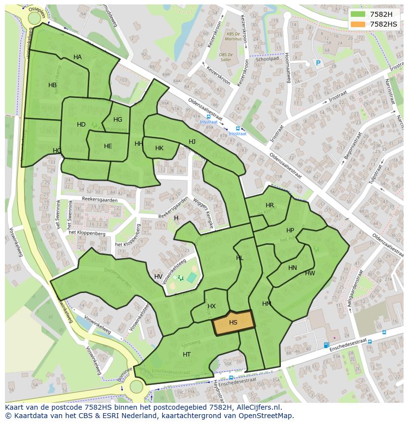 Afbeelding van het postcodegebied 7582 HS op de kaart.