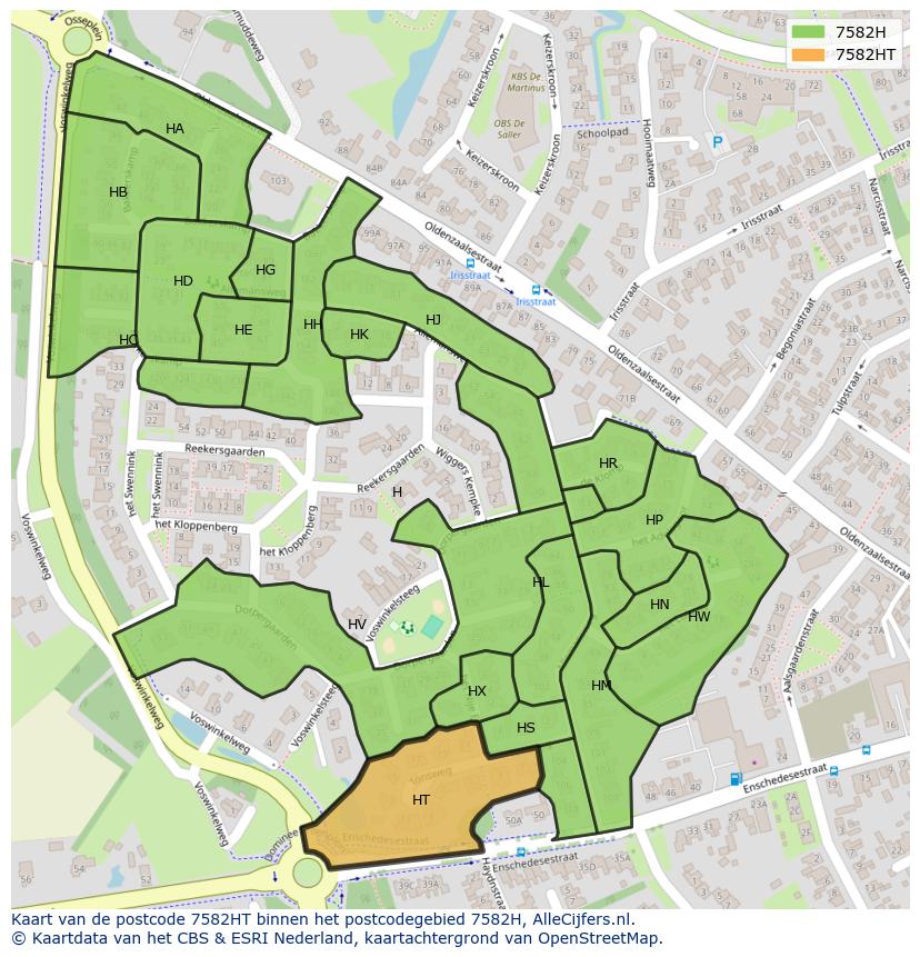 Afbeelding van het postcodegebied 7582 HT op de kaart.