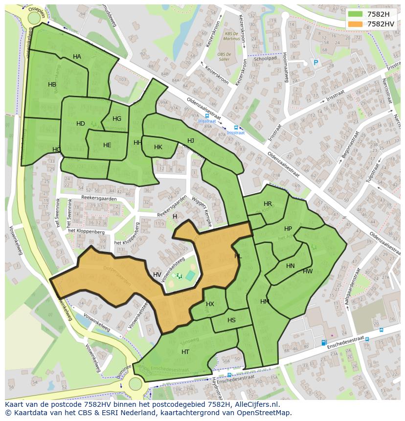 Afbeelding van het postcodegebied 7582 HV op de kaart.