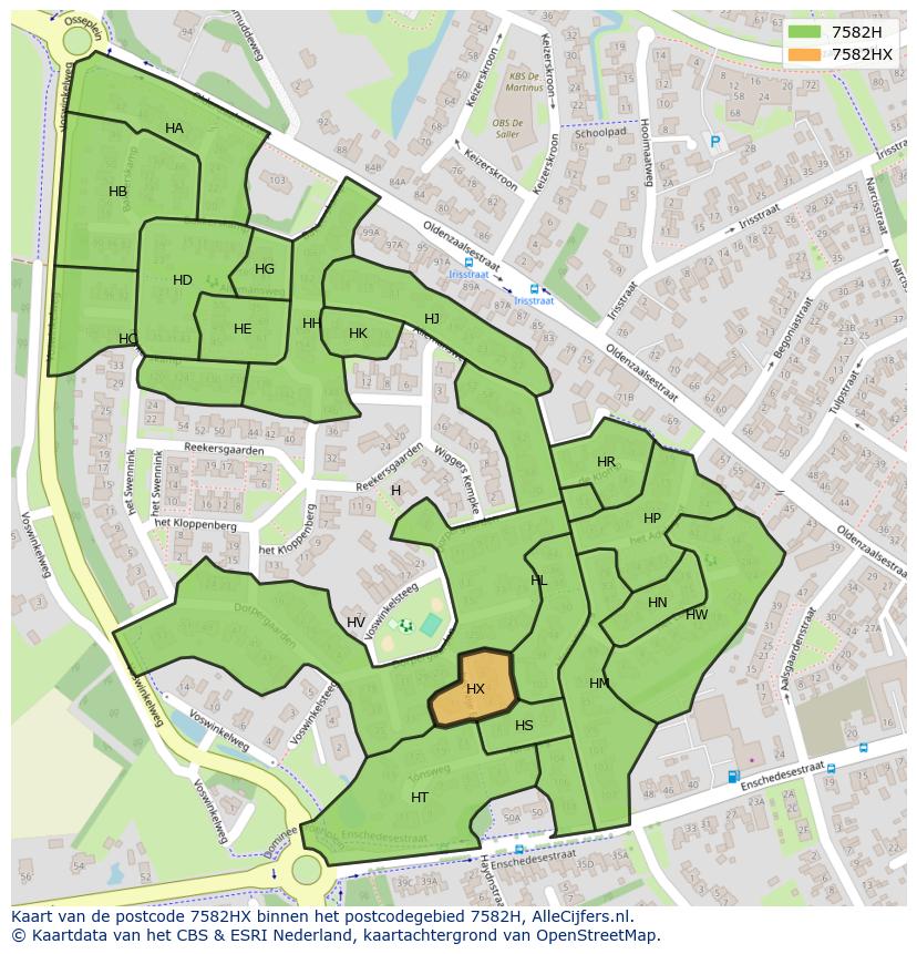 Afbeelding van het postcodegebied 7582 HX op de kaart.