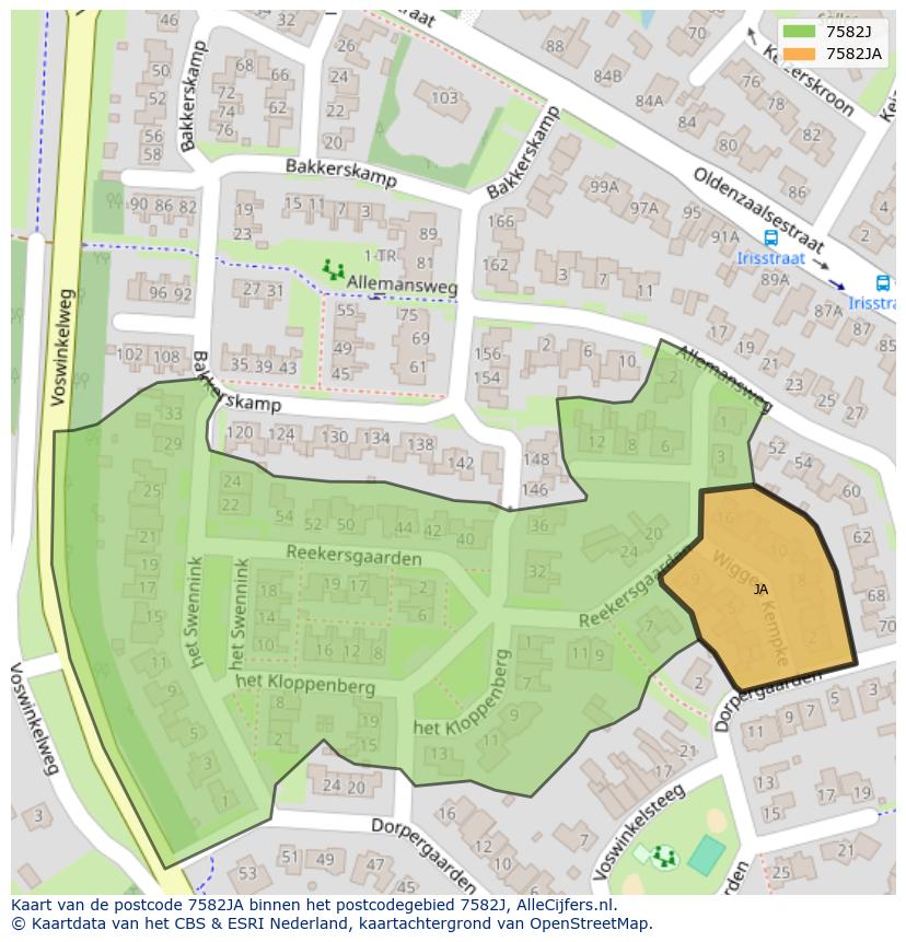 Afbeelding van het postcodegebied 7582 JA op de kaart.