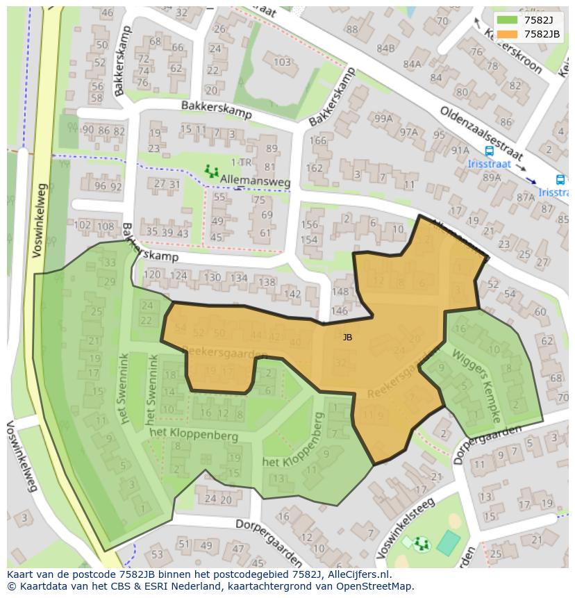 Afbeelding van het postcodegebied 7582 JB op de kaart.