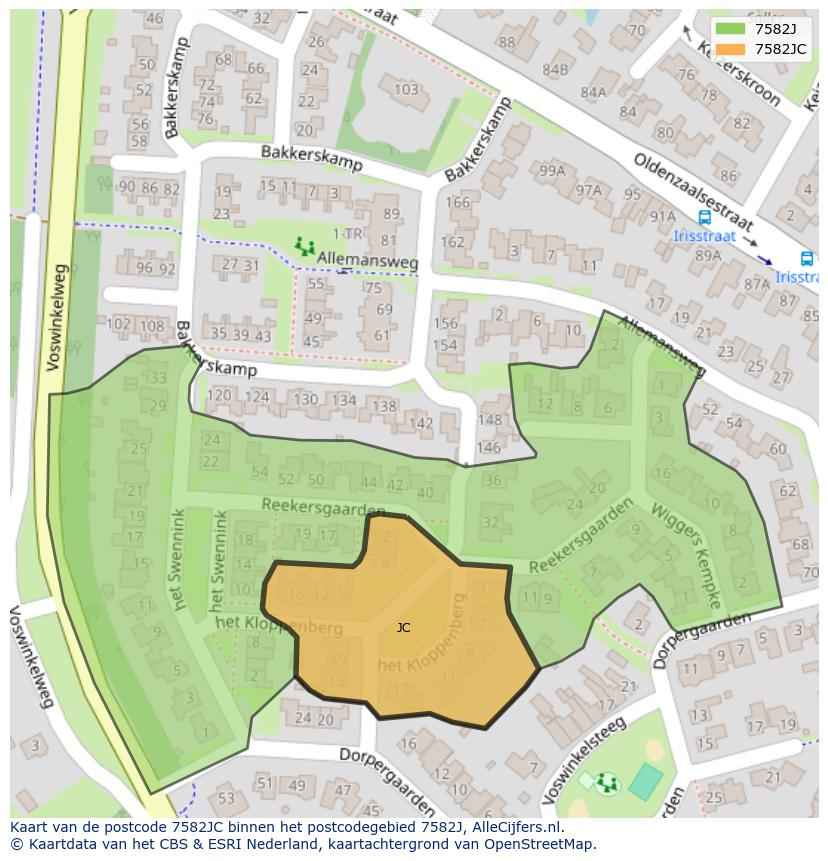Afbeelding van het postcodegebied 7582 JC op de kaart.