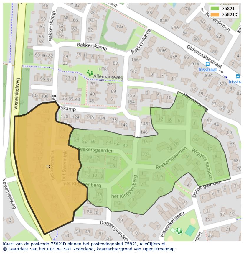 Afbeelding van het postcodegebied 7582 JD op de kaart.