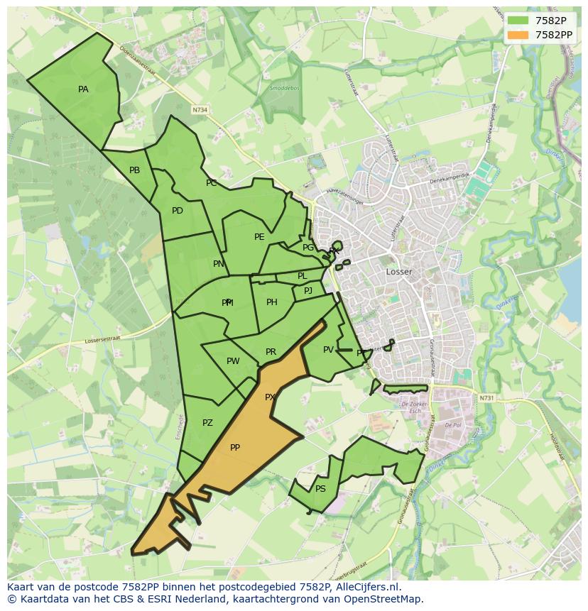 Afbeelding van het postcodegebied 7582 PP op de kaart.