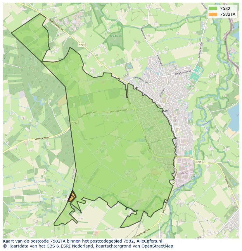 Afbeelding van het postcodegebied 7582 TA op de kaart.