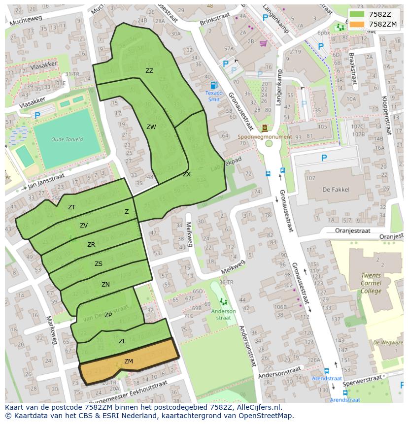 Afbeelding van het postcodegebied 7582 ZM op de kaart.