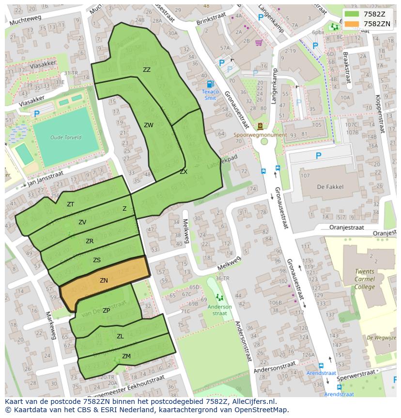 Afbeelding van het postcodegebied 7582 ZN op de kaart.