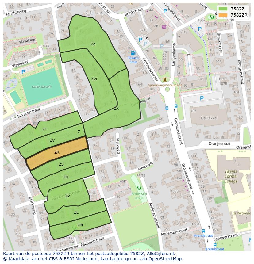 Afbeelding van het postcodegebied 7582 ZR op de kaart.