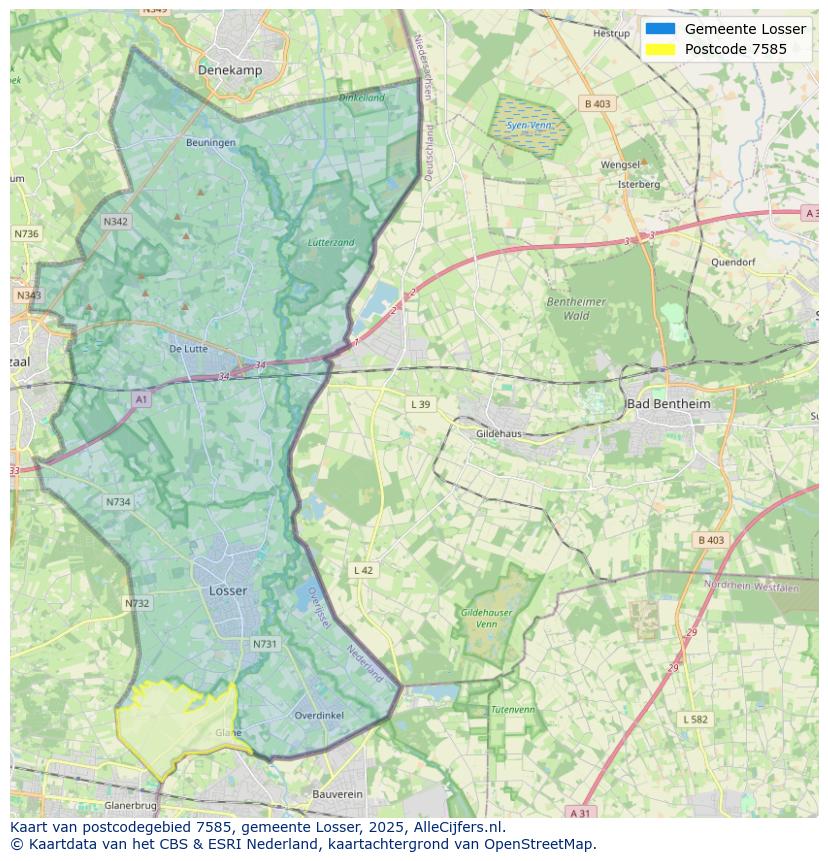 Afbeelding van het postcodegebied 7585 op de kaart.