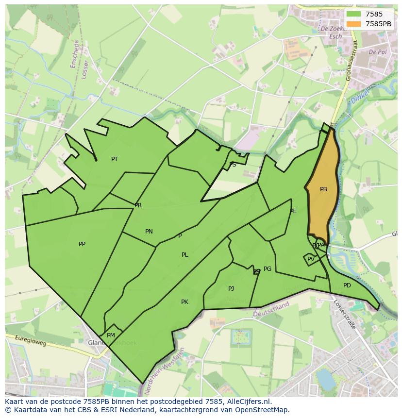 Afbeelding van het postcodegebied 7585 PB op de kaart.