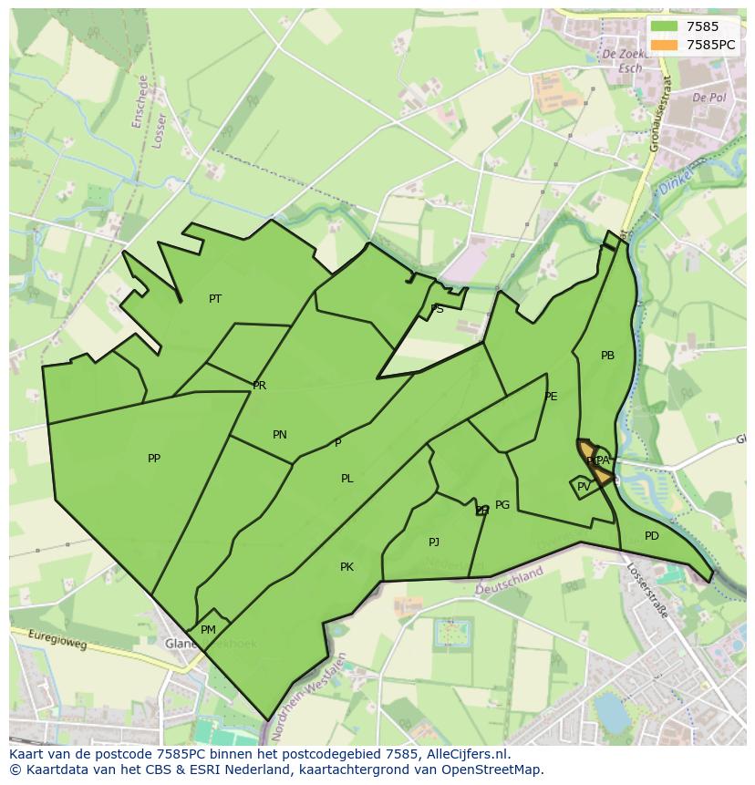 Afbeelding van het postcodegebied 7585 PC op de kaart.