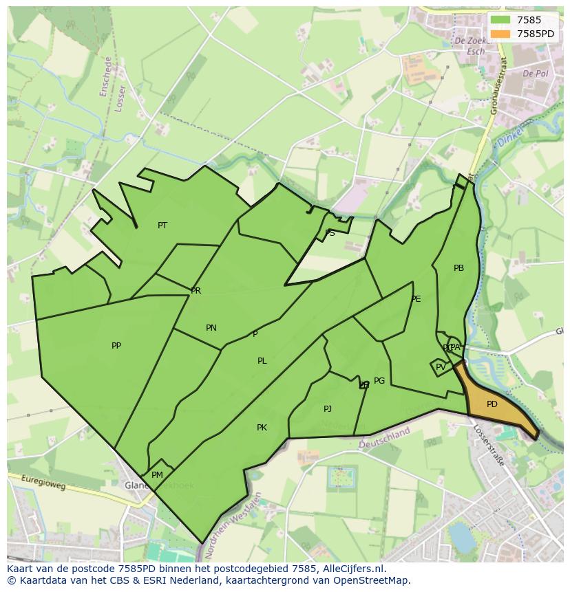 Afbeelding van het postcodegebied 7585 PD op de kaart.