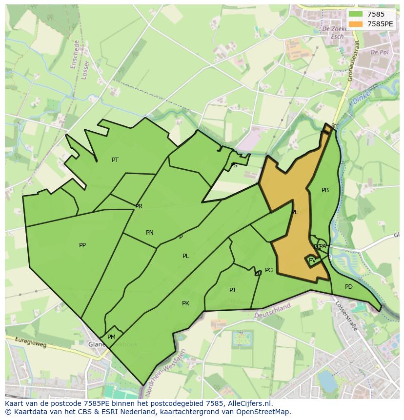 Afbeelding van het postcodegebied 7585 PE op de kaart.