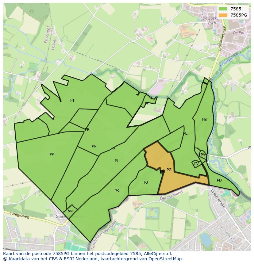 Afbeelding van het postcodegebied 7585 PG op de kaart.
