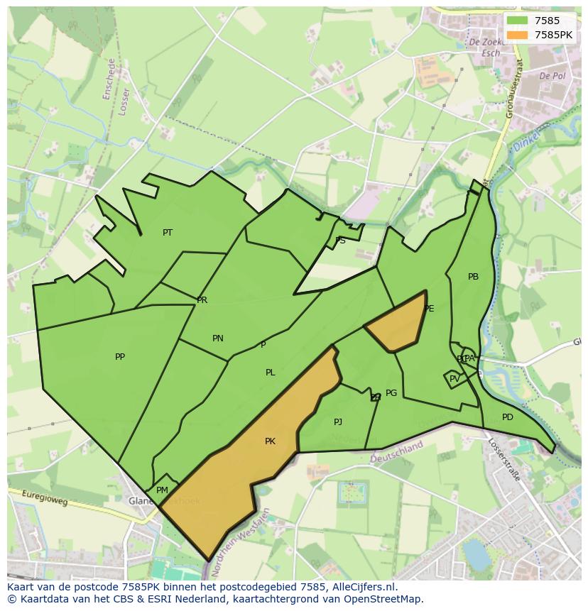 Afbeelding van het postcodegebied 7585 PK op de kaart.