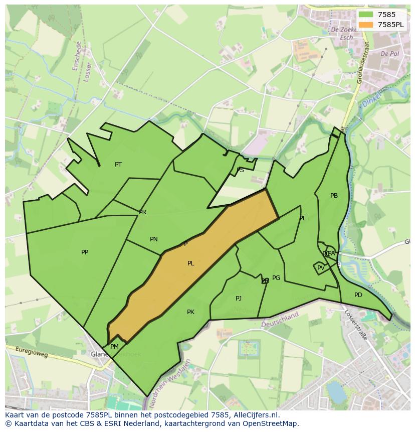 Afbeelding van het postcodegebied 7585 PL op de kaart.