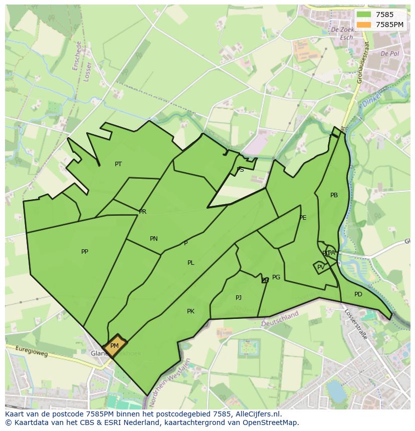 Afbeelding van het postcodegebied 7585 PM op de kaart.