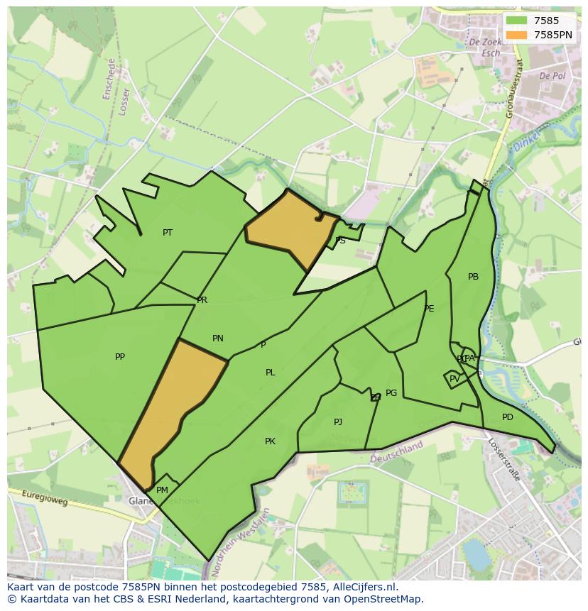 Afbeelding van het postcodegebied 7585 PN op de kaart.