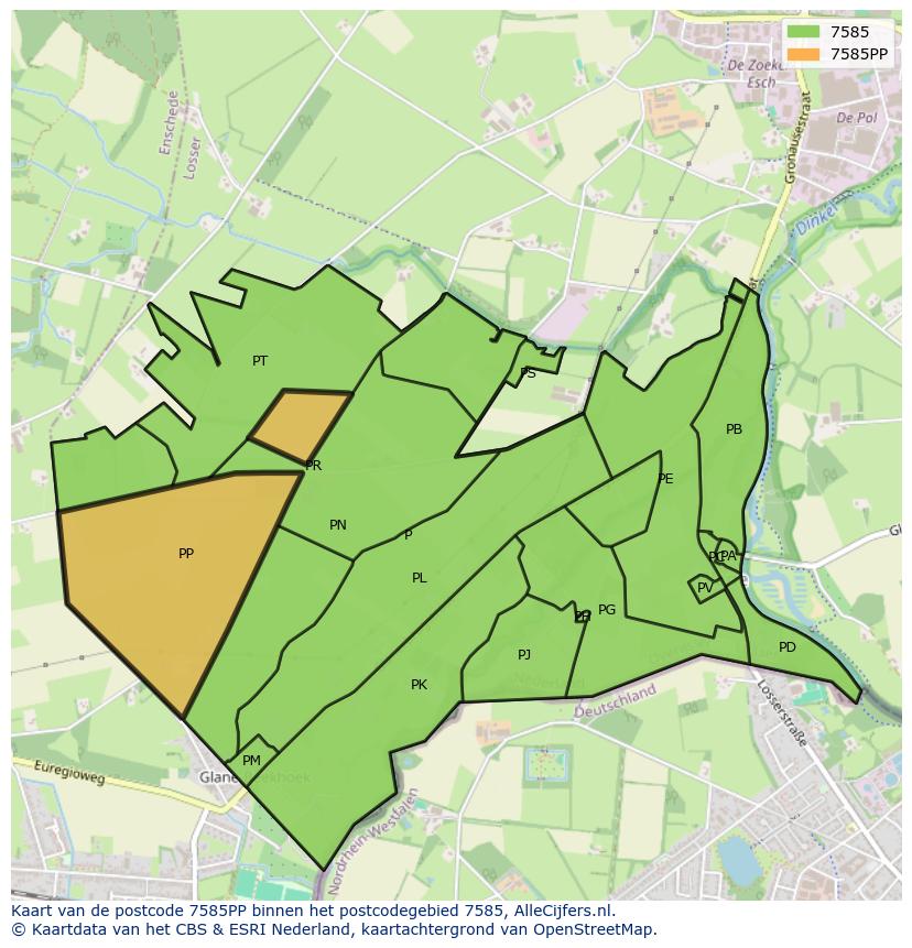 Afbeelding van het postcodegebied 7585 PP op de kaart.