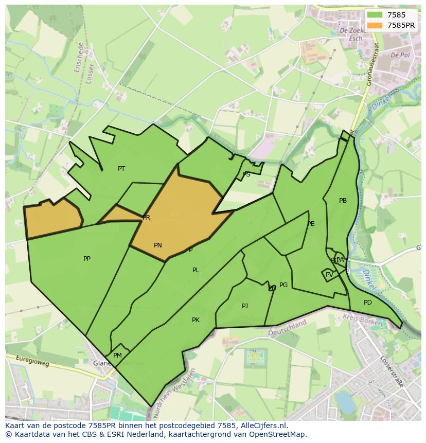 Afbeelding van het postcodegebied 7585 PR op de kaart.