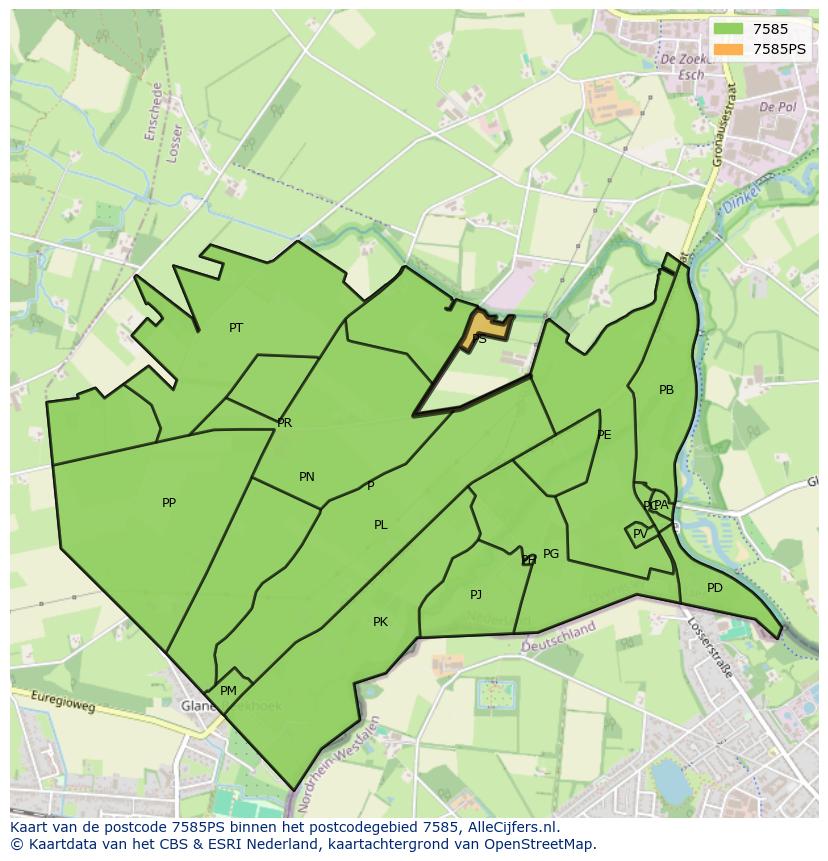 Afbeelding van het postcodegebied 7585 PS op de kaart.