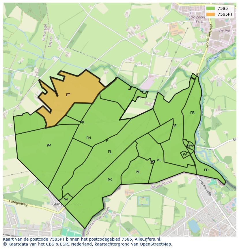 Afbeelding van het postcodegebied 7585 PT op de kaart.