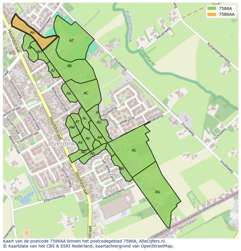 Afbeelding van het postcodegebied 7586 AA op de kaart.
