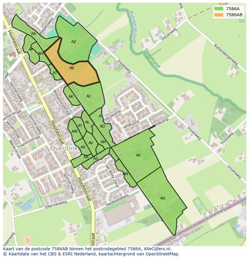 Afbeelding van het postcodegebied 7586 AB op de kaart.
