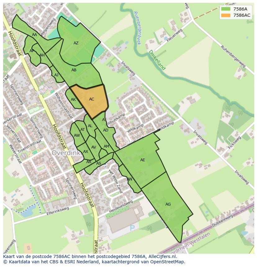 Afbeelding van het postcodegebied 7586 AC op de kaart.