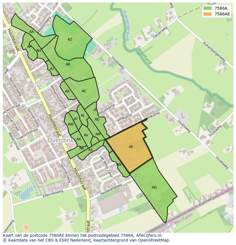 Afbeelding van het postcodegebied 7586 AE op de kaart.