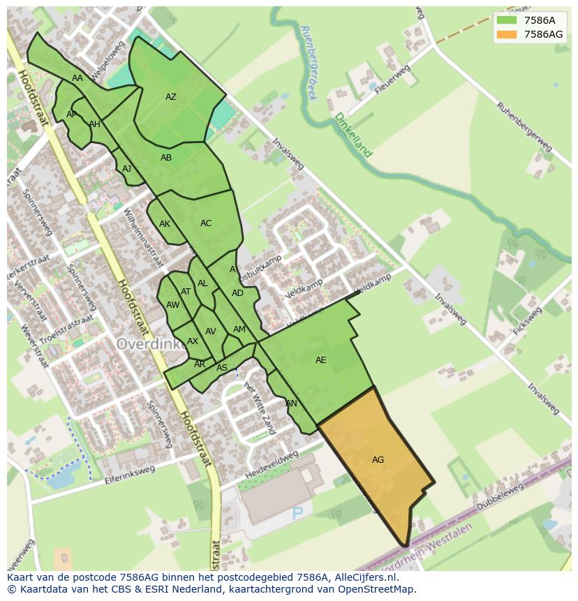 Afbeelding van het postcodegebied 7586 AG op de kaart.
