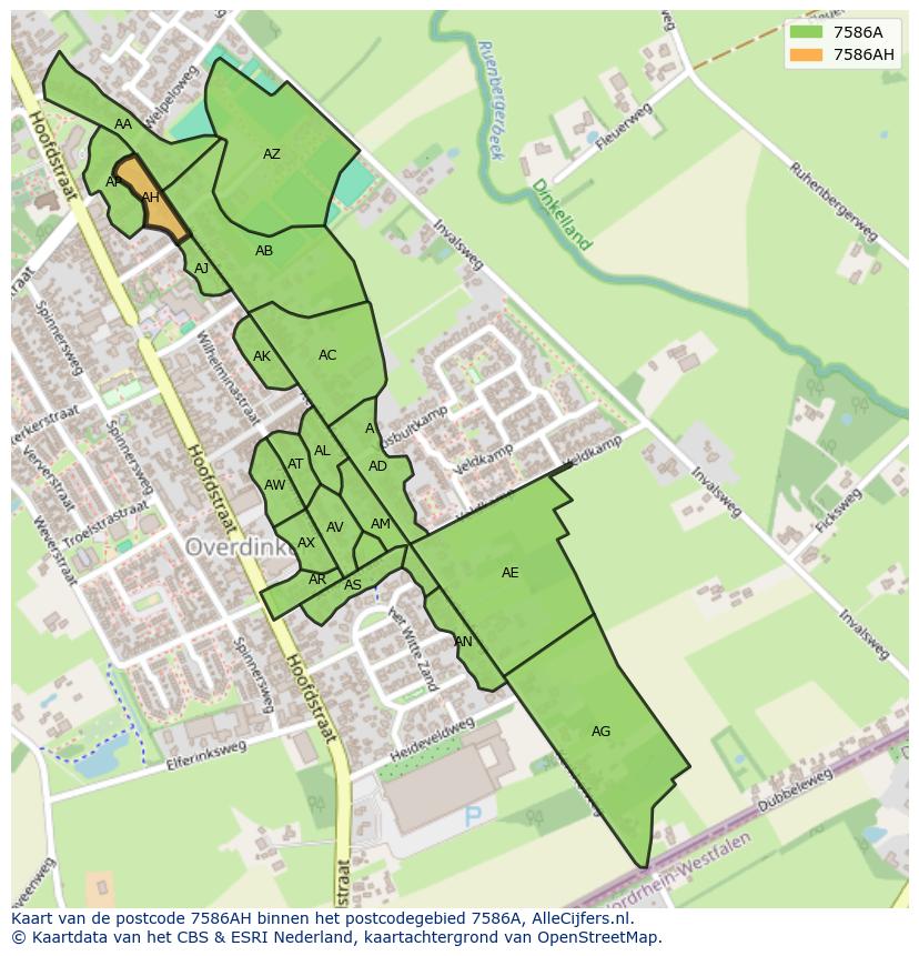 Afbeelding van het postcodegebied 7586 AH op de kaart.