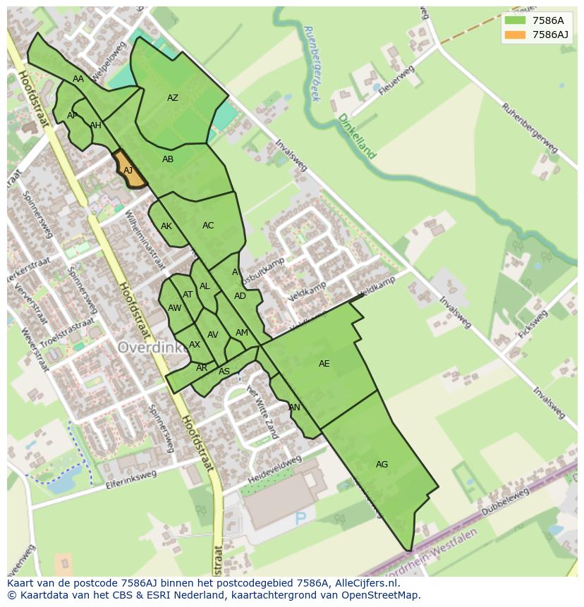 Afbeelding van het postcodegebied 7586 AJ op de kaart.