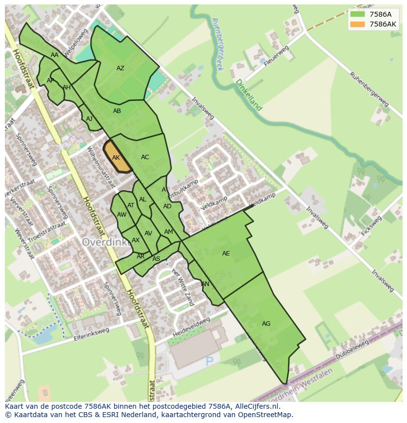 Afbeelding van het postcodegebied 7586 AK op de kaart.