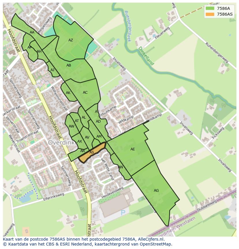 Afbeelding van het postcodegebied 7586 AS op de kaart.