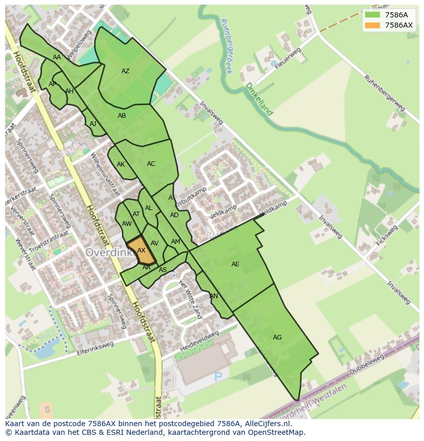 Afbeelding van het postcodegebied 7586 AX op de kaart.