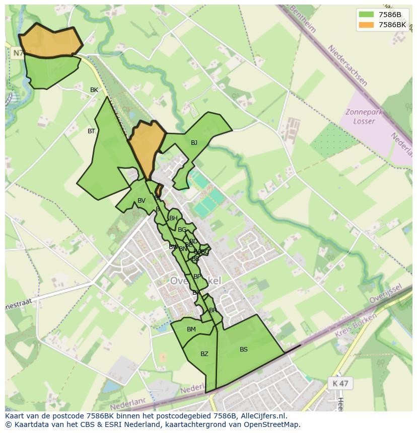 Afbeelding van het postcodegebied 7586 BK op de kaart.