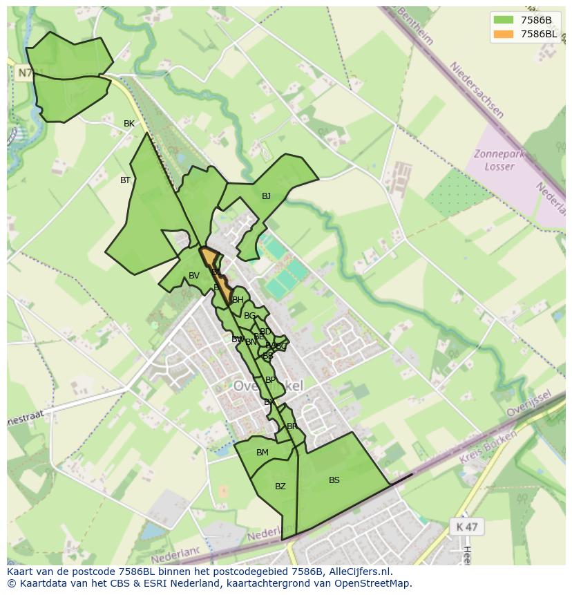 Afbeelding van het postcodegebied 7586 BL op de kaart.