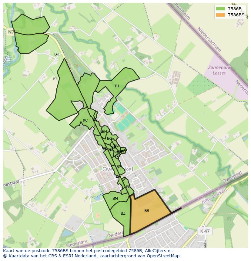 Afbeelding van het postcodegebied 7586 BS op de kaart.