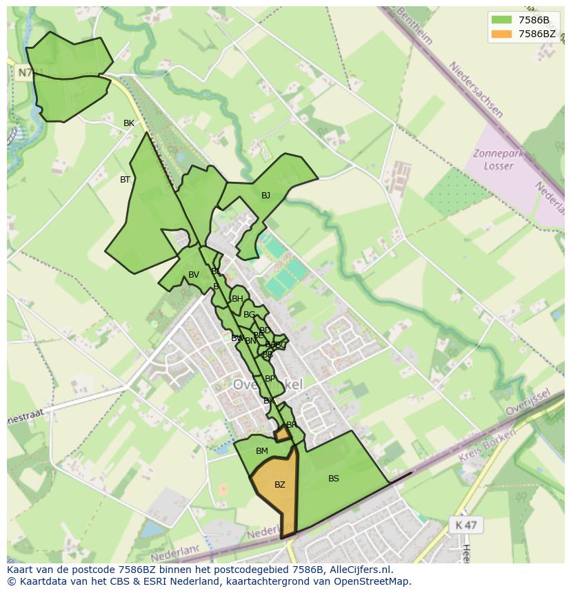 Afbeelding van het postcodegebied 7586 BZ op de kaart.