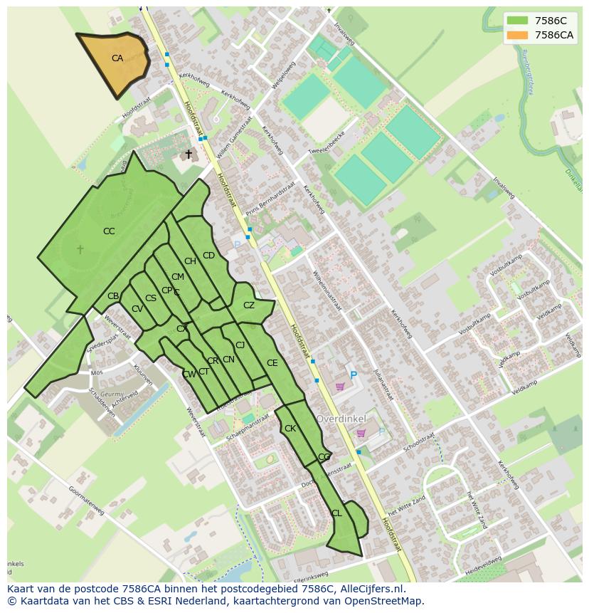 Afbeelding van het postcodegebied 7586 CA op de kaart.