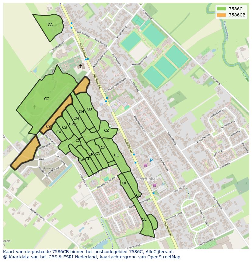 Afbeelding van het postcodegebied 7586 CB op de kaart.