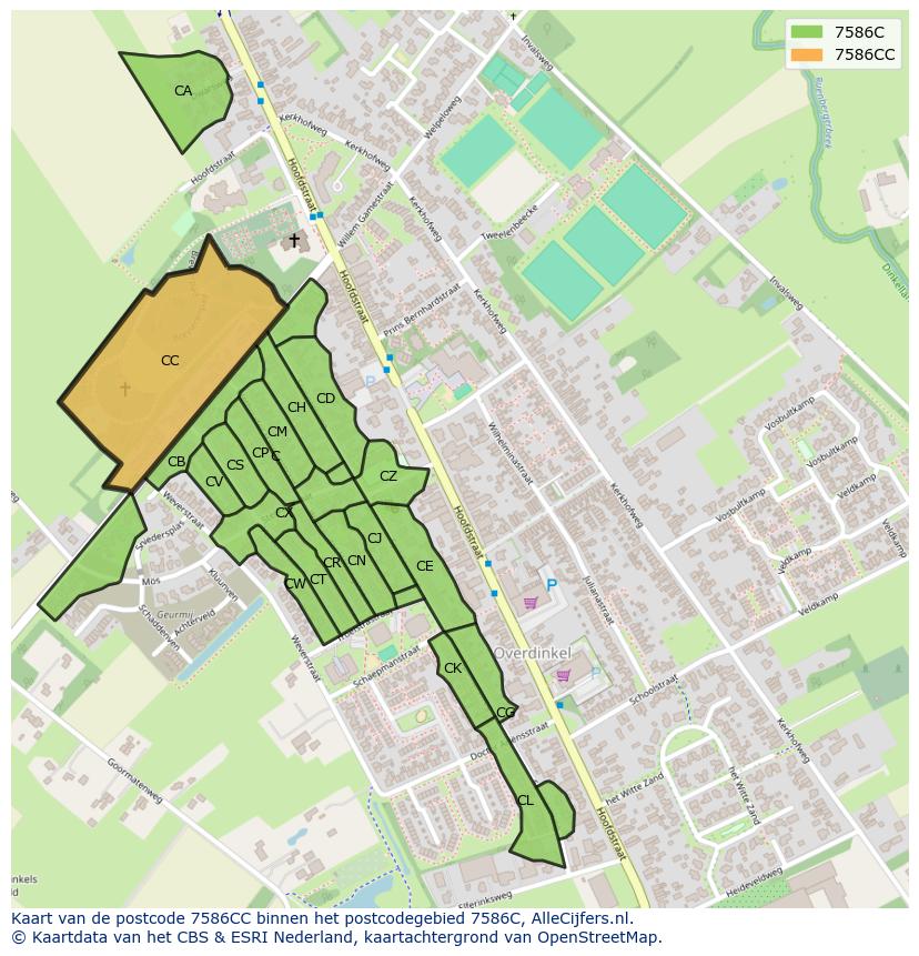 Afbeelding van het postcodegebied 7586 CC op de kaart.