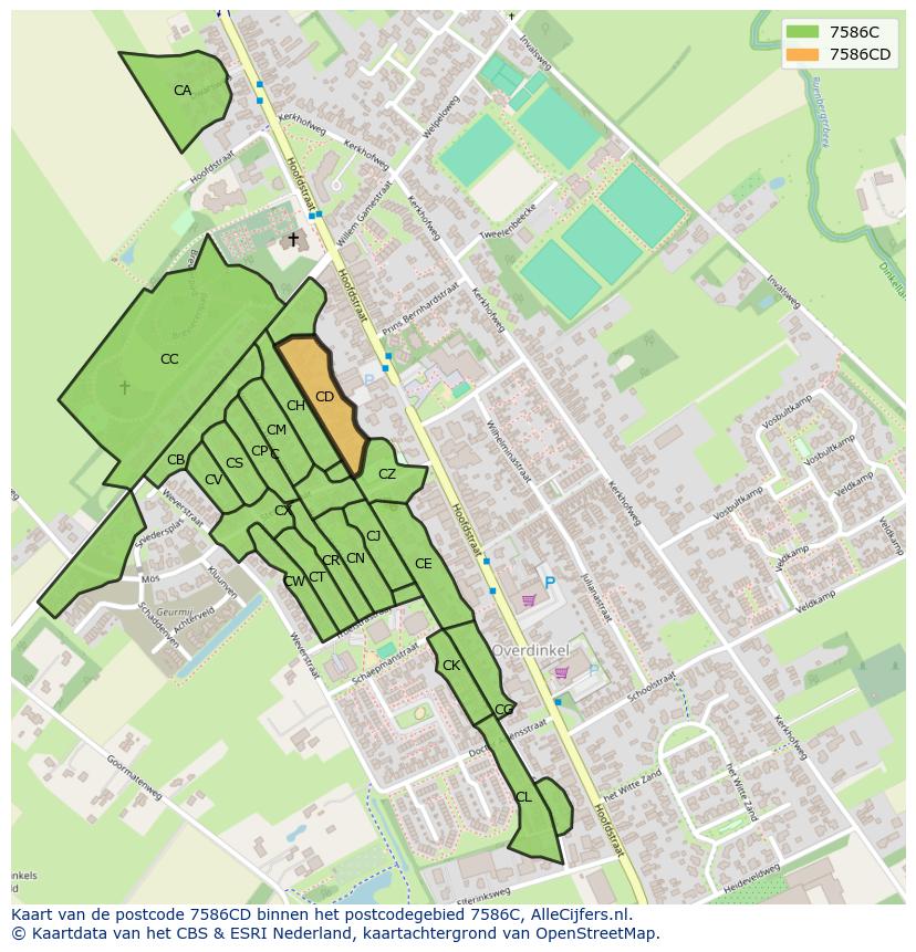 Afbeelding van het postcodegebied 7586 CD op de kaart.