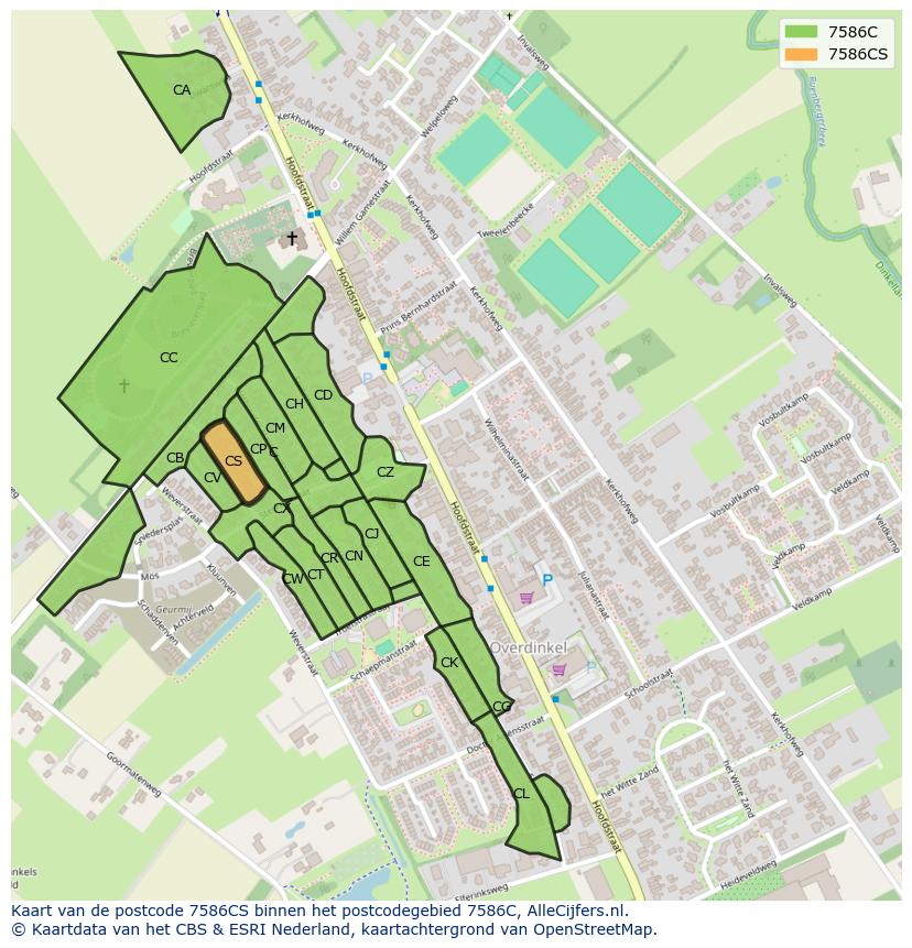 Afbeelding van het postcodegebied 7586 CS op de kaart.