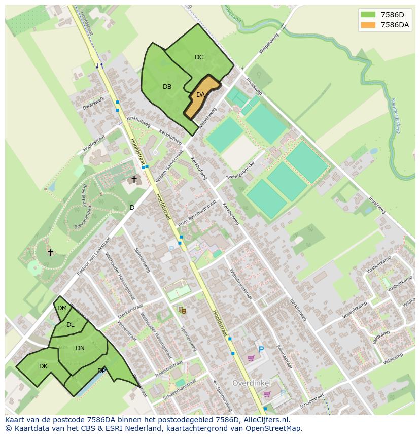 Afbeelding van het postcodegebied 7586 DA op de kaart.