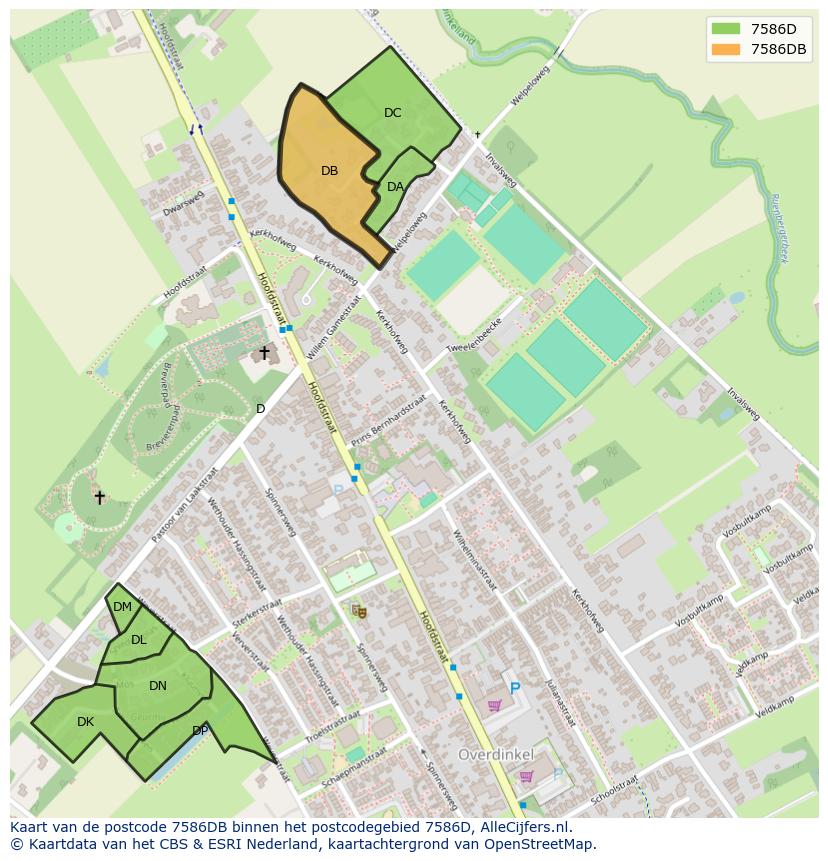 Afbeelding van het postcodegebied 7586 DB op de kaart.