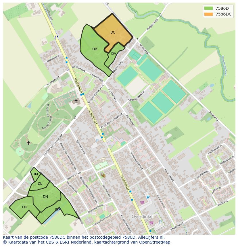 Afbeelding van het postcodegebied 7586 DC op de kaart.
