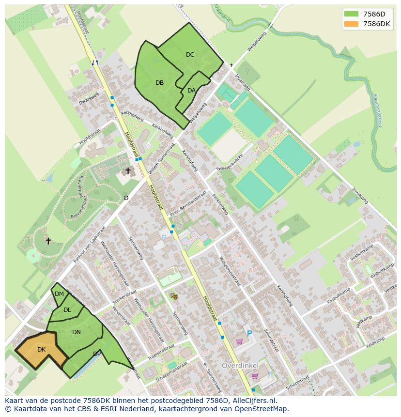 Afbeelding van het postcodegebied 7586 DK op de kaart.